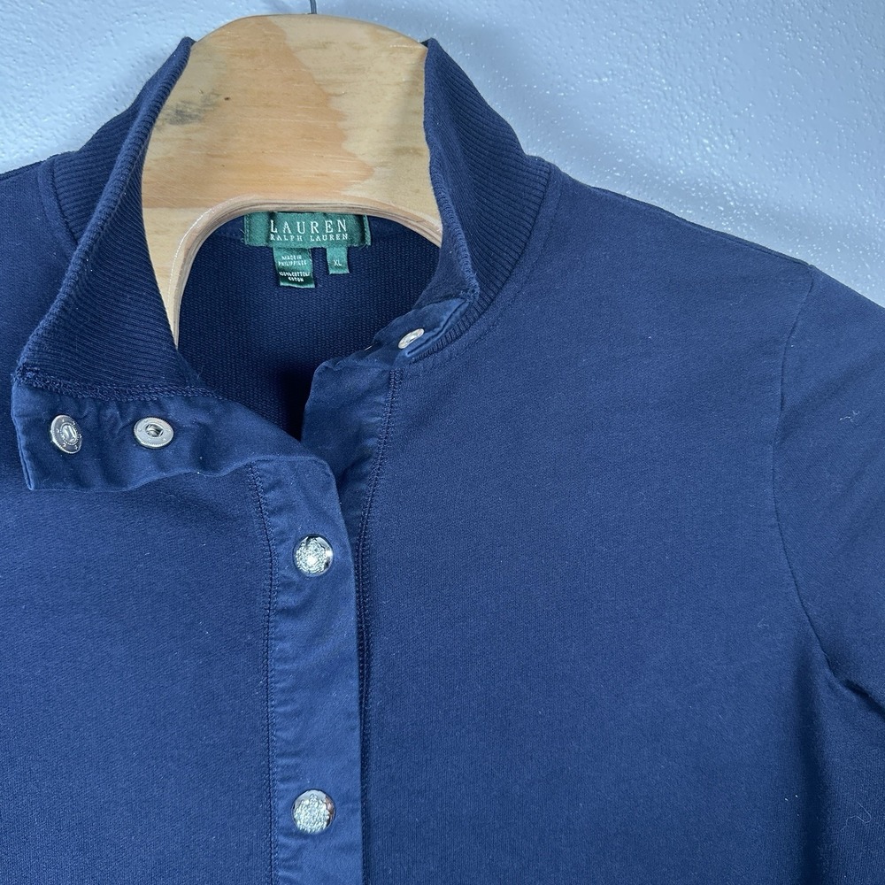 Lauren Ralph Lauren Cardigan Sweatshirt Womens XL Navy Blue Silver Snap Front - Picture 2 of 6